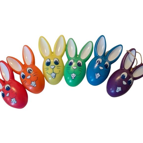 Vintage Tony Rainbow Colorful Bunny‎ Plastic Egg Ornament Set - Picture 1 of 6